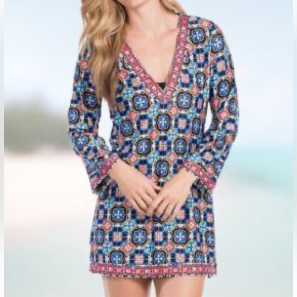 La Blanca Womens Tunic Swimsuit Cover-up Multicolor Stretch Size Small EUC - Picture 6 of 10
